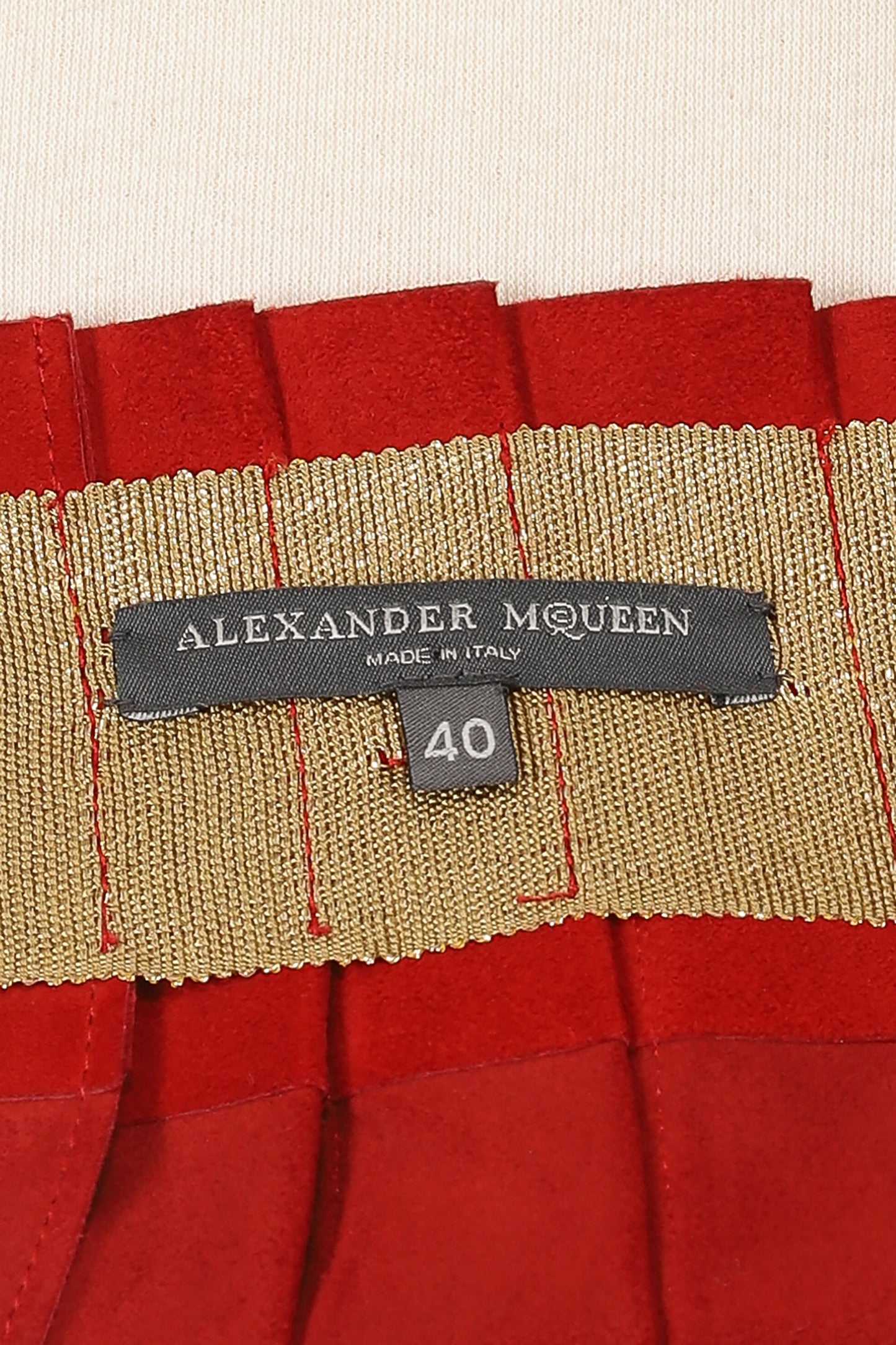 Alexander McQueen Spring 2003 Red Cutout Leather Mini Skirt (Look 7)