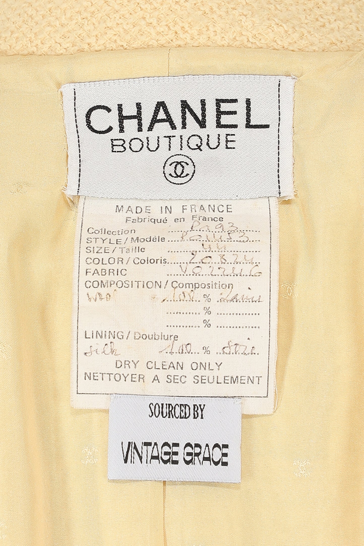 Chanel Spring 1993 Yellow Tweed Jacket