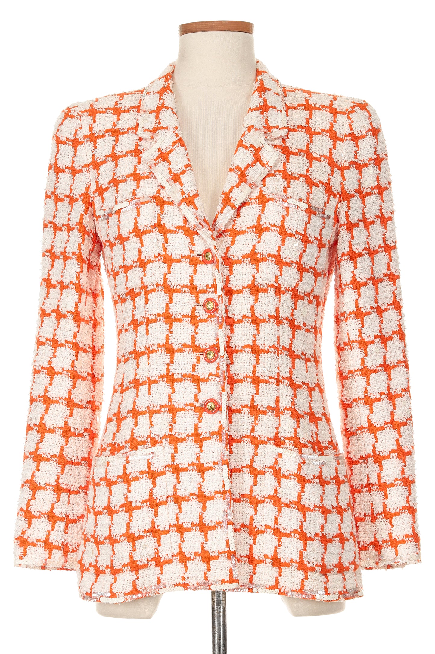 Chanel Spring 1995 Orange and White Sequined Tweed Jacket (Runway)
