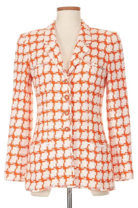 Chanel Spring 1995 Orange and White Sequined Tweed Jacket (Runway)