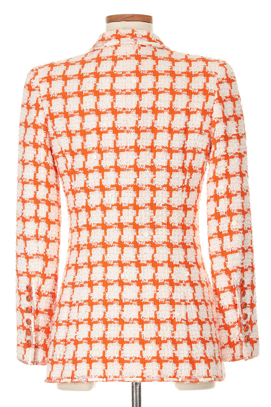 Chanel Spring 1995 Orange and White Sequined Tweed Jacket (Runway)