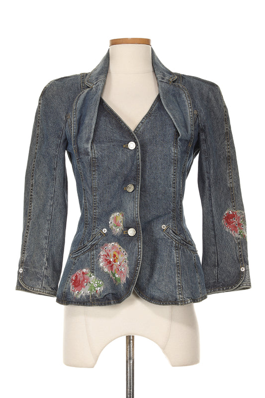 Christian Dior S/S 2005 Denim Jacket With Flower & Crystal Embellishments