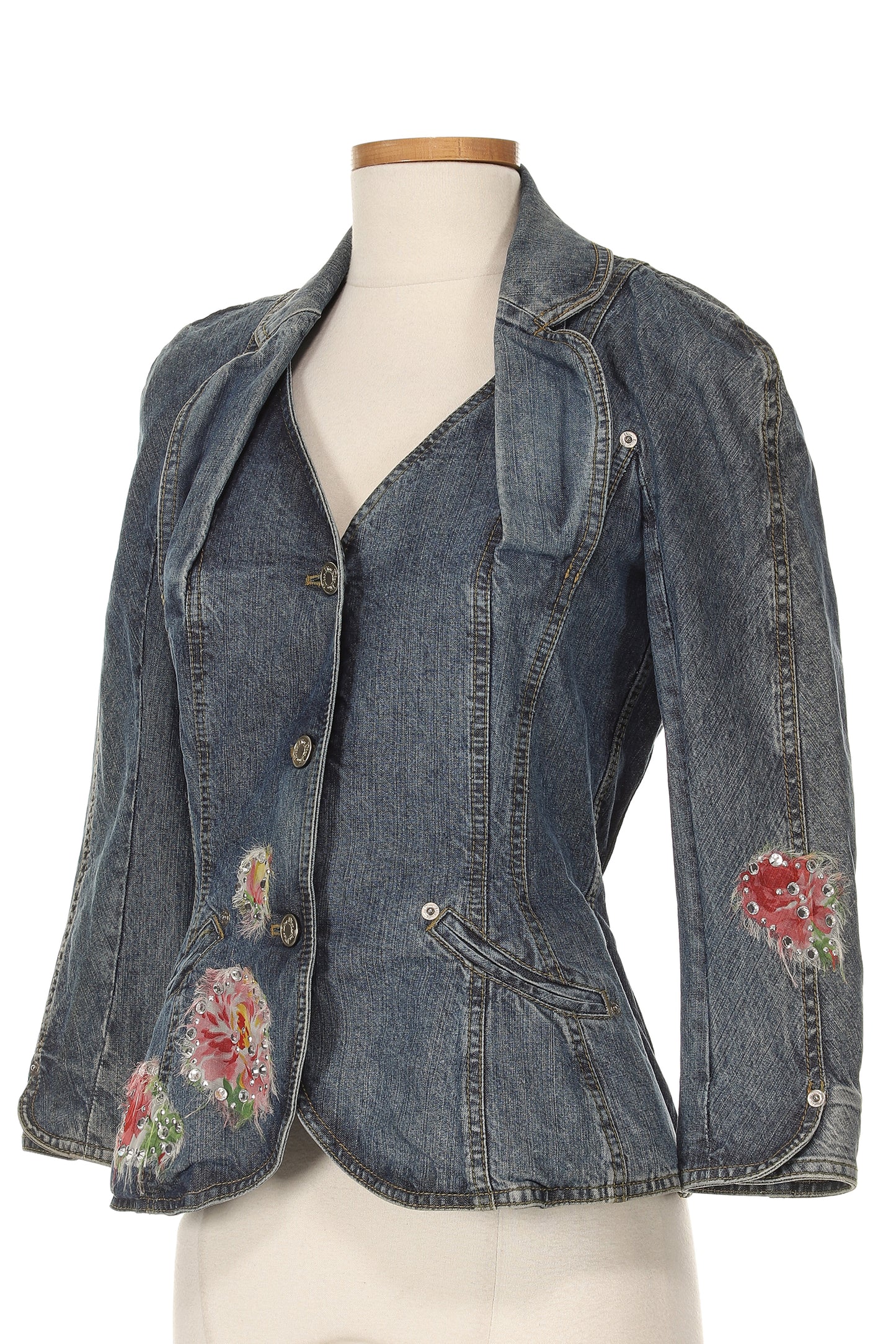 Christian Dior S/S 2005 Denim Jacket With Flower & Crystal Embellishments