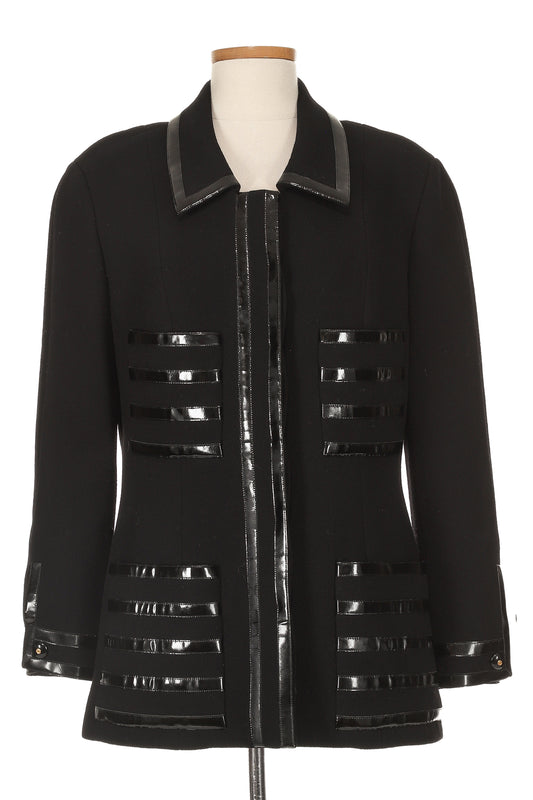 Chanel Collection 28 Black Wool Jacket With Vinyl Detail