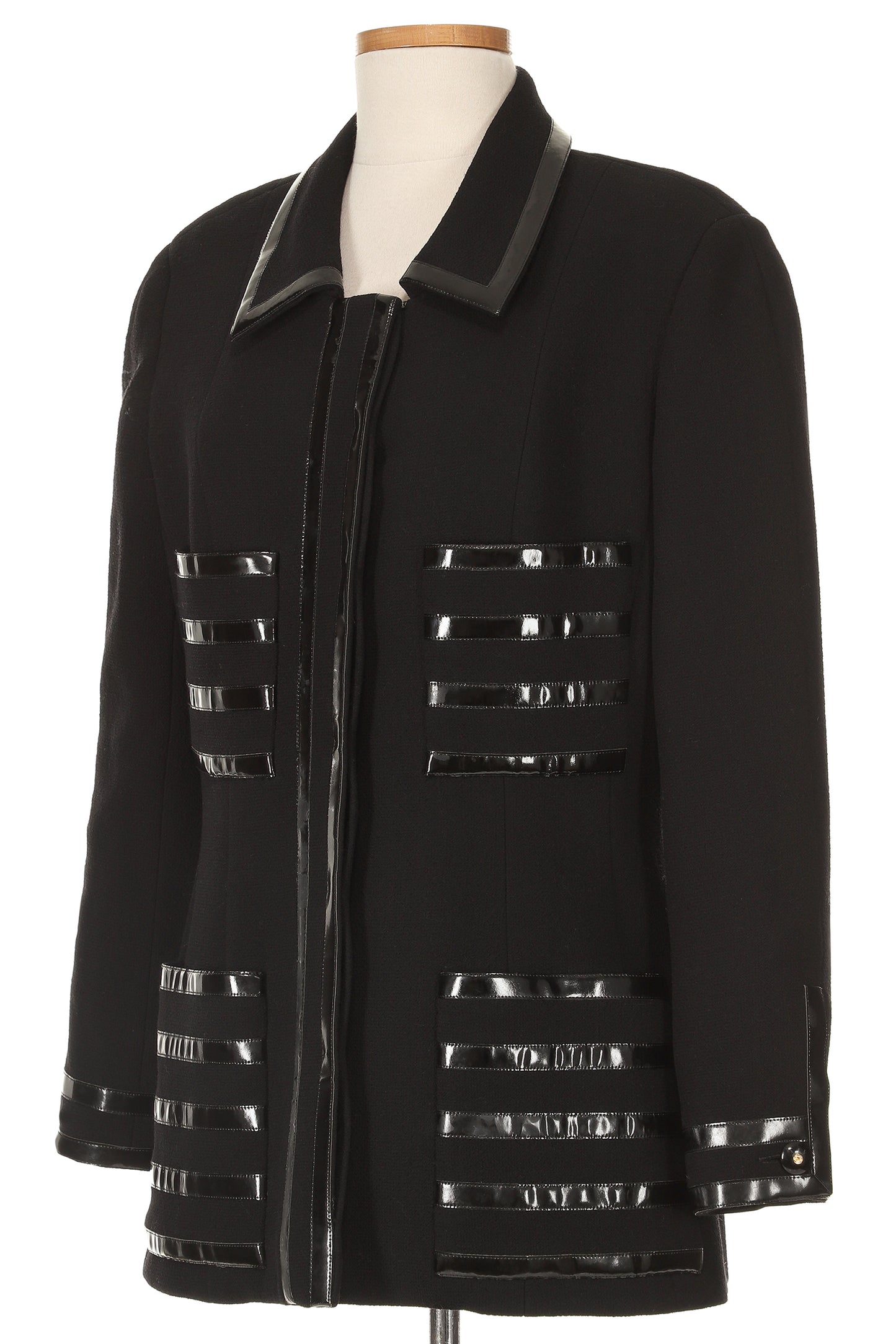 Chanel Collection 28 Black Wool Jacket With Vinyl Detail