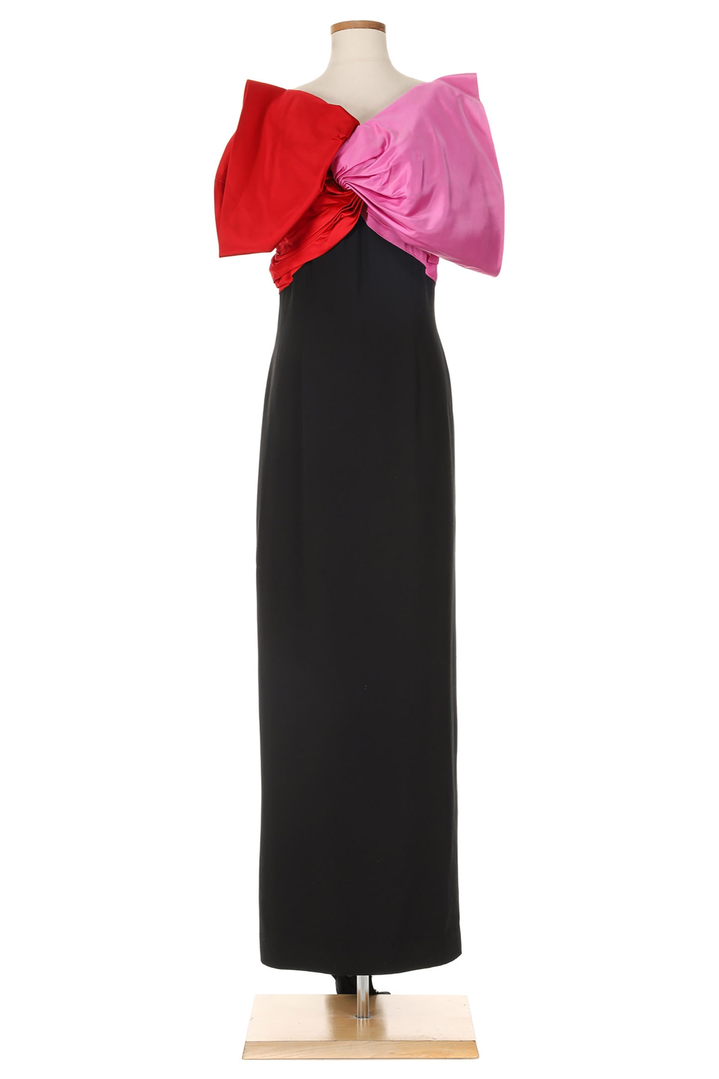 Bill Blass 1970's Black Evening Dress with Pink and Red Bow