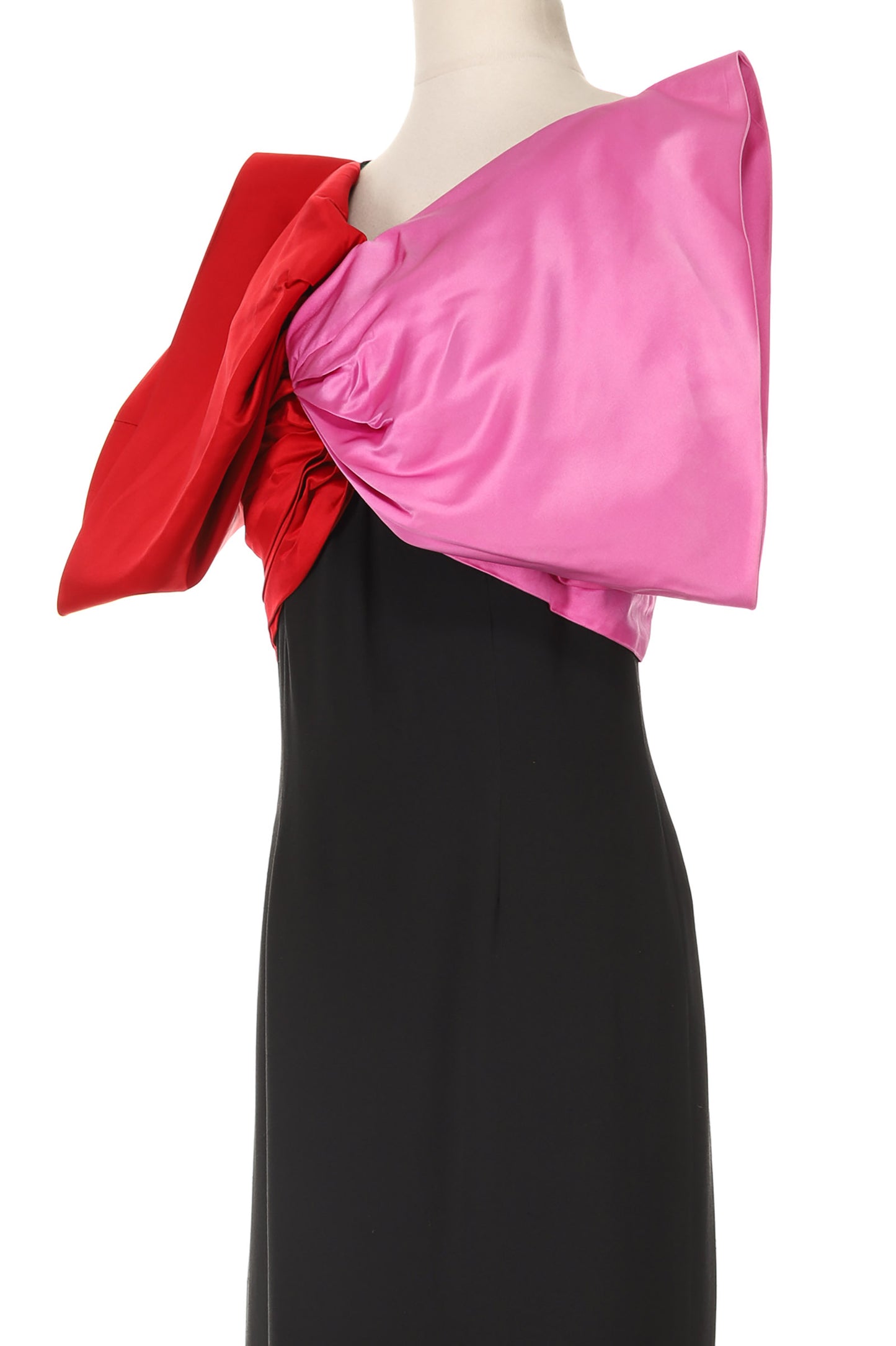 Bill Blass 1970's Black Evening Dress with Pink and Red Bow