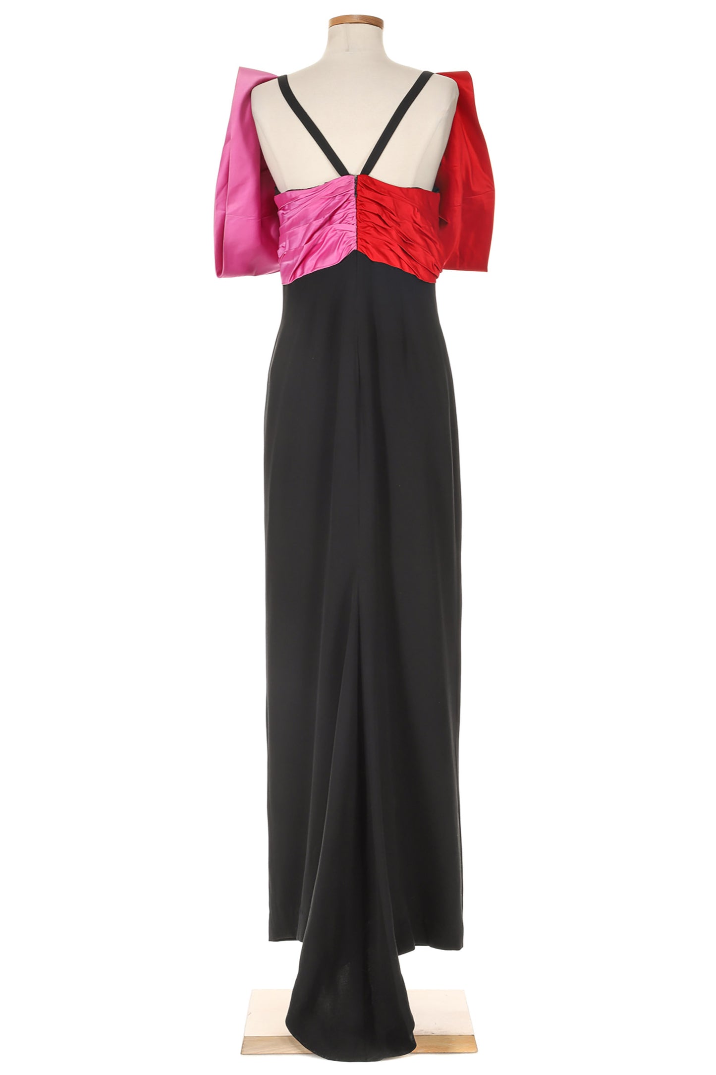 Bill Blass 1970's Black Evening Dress with Pink and Red Bow