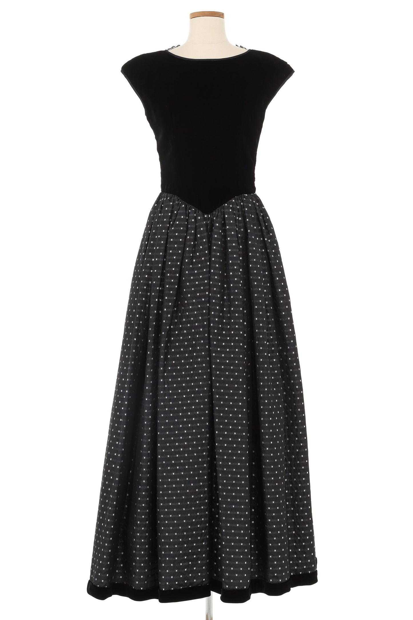 Valentino Night 1970 s Black Velvet and Polka Dot Evening Dress Vintage Grace