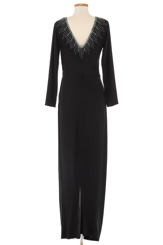 Ceil Chapman Black Embellished Long Sleeve Dress c. 1940's-1950's