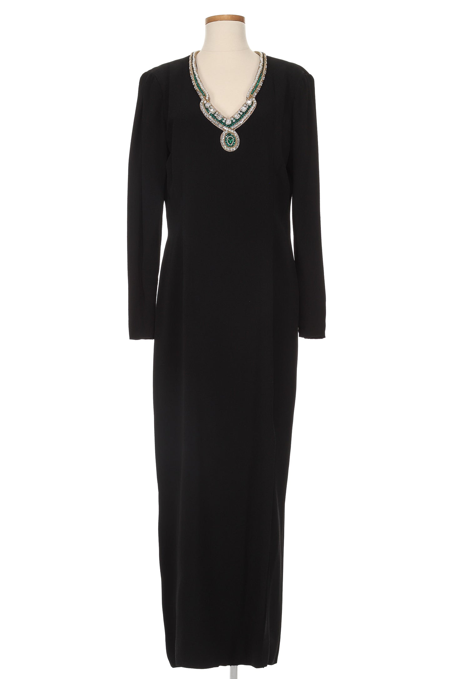 Pauline Trigere 1970's Black Embellished Long Sleeve Dress