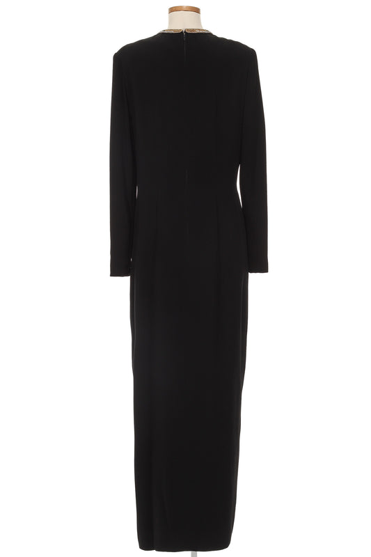 Pauline Trigere 1970's Black Embellished Long Sleeve Dress