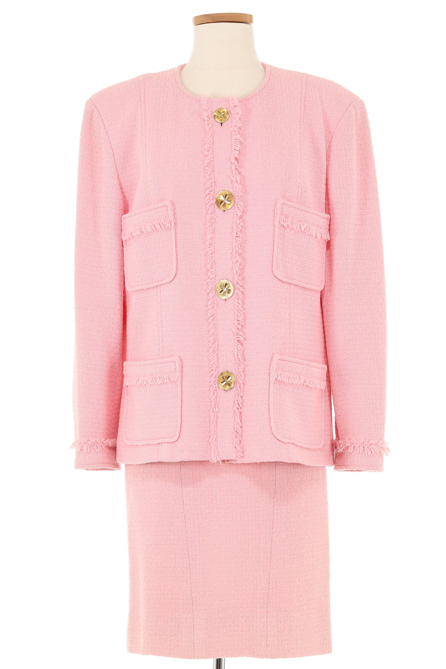 Chanel Fall 1990 Pink Skirt Suit with Clover Buttons