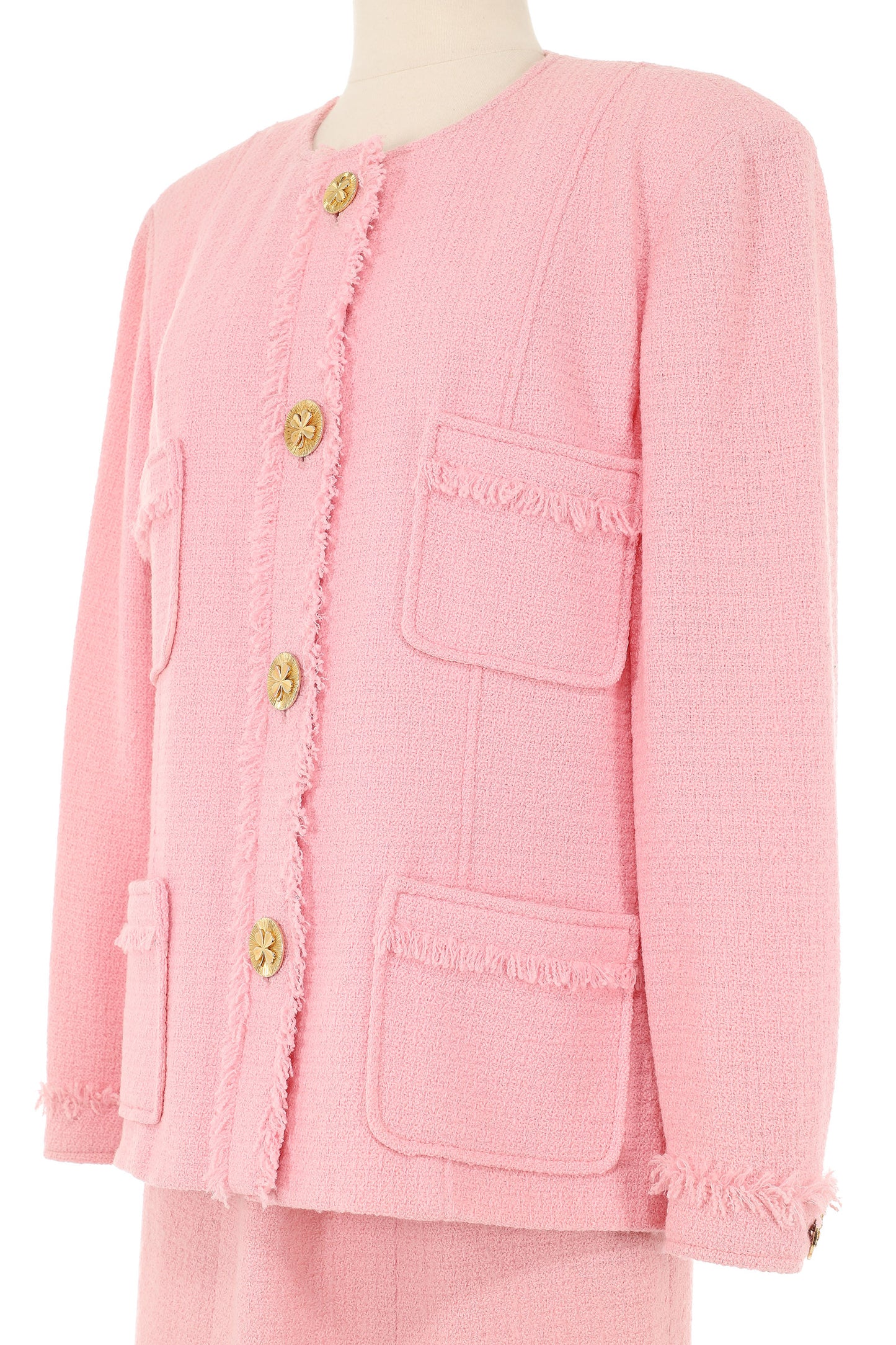 Chanel Fall 1990 Pink Skirt Suit with Clover Buttons