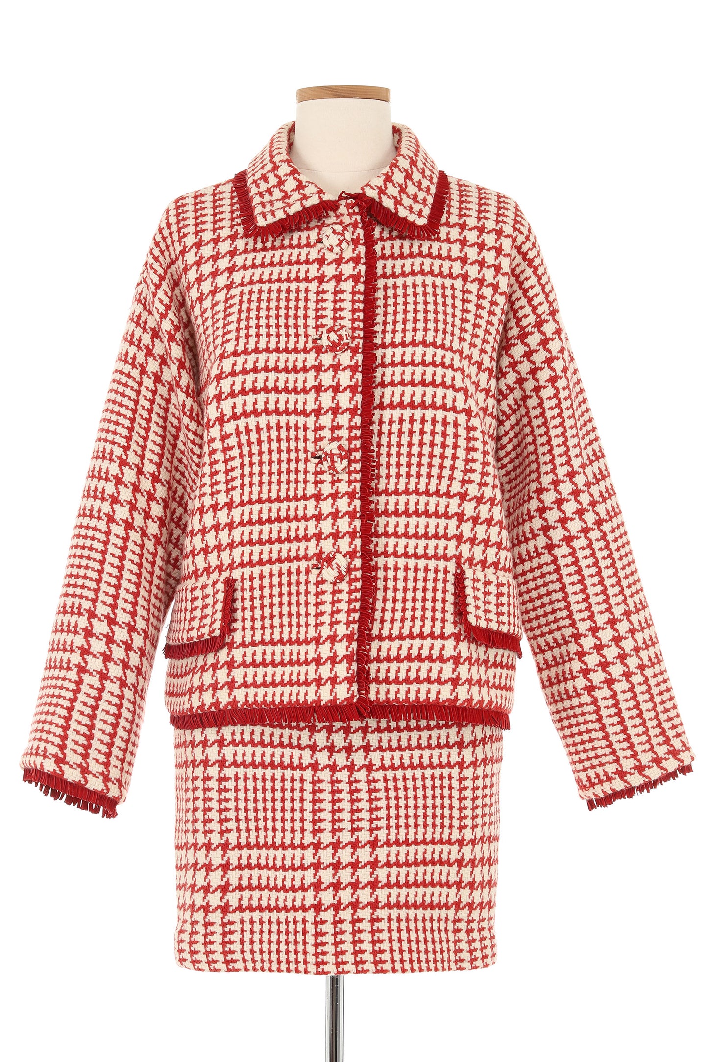 Gianni Versace Red and White Houndstooth Skirt Suit
