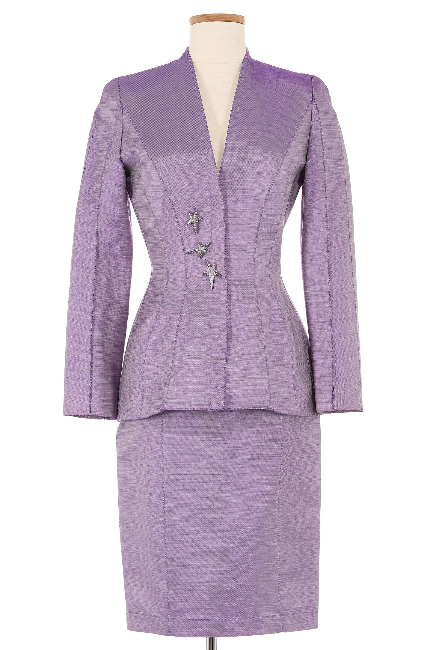 Thierry Mugler 1980's Purple Skirt Suit with Star Buttons