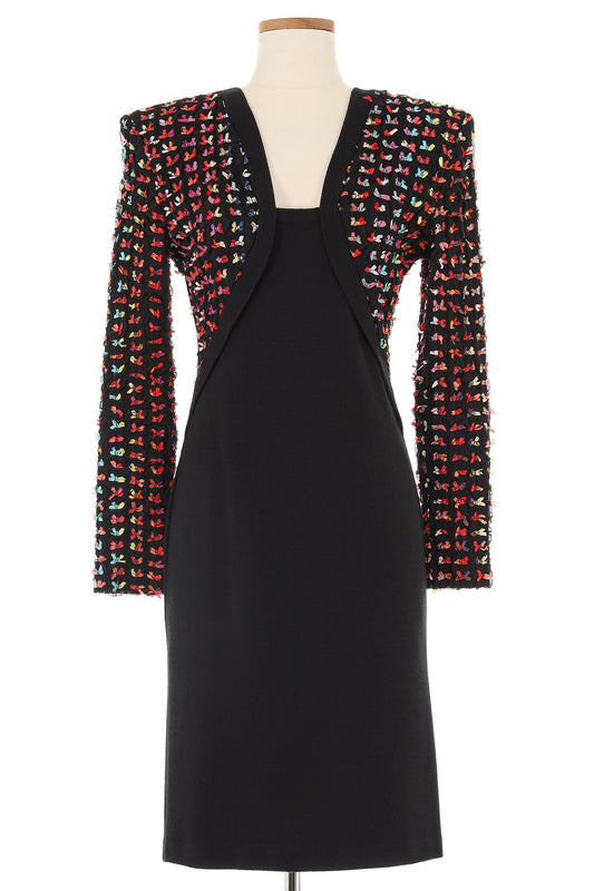 Patrick Kelly Late 1980's Black Knit Dress with Multi Colored Sleeves