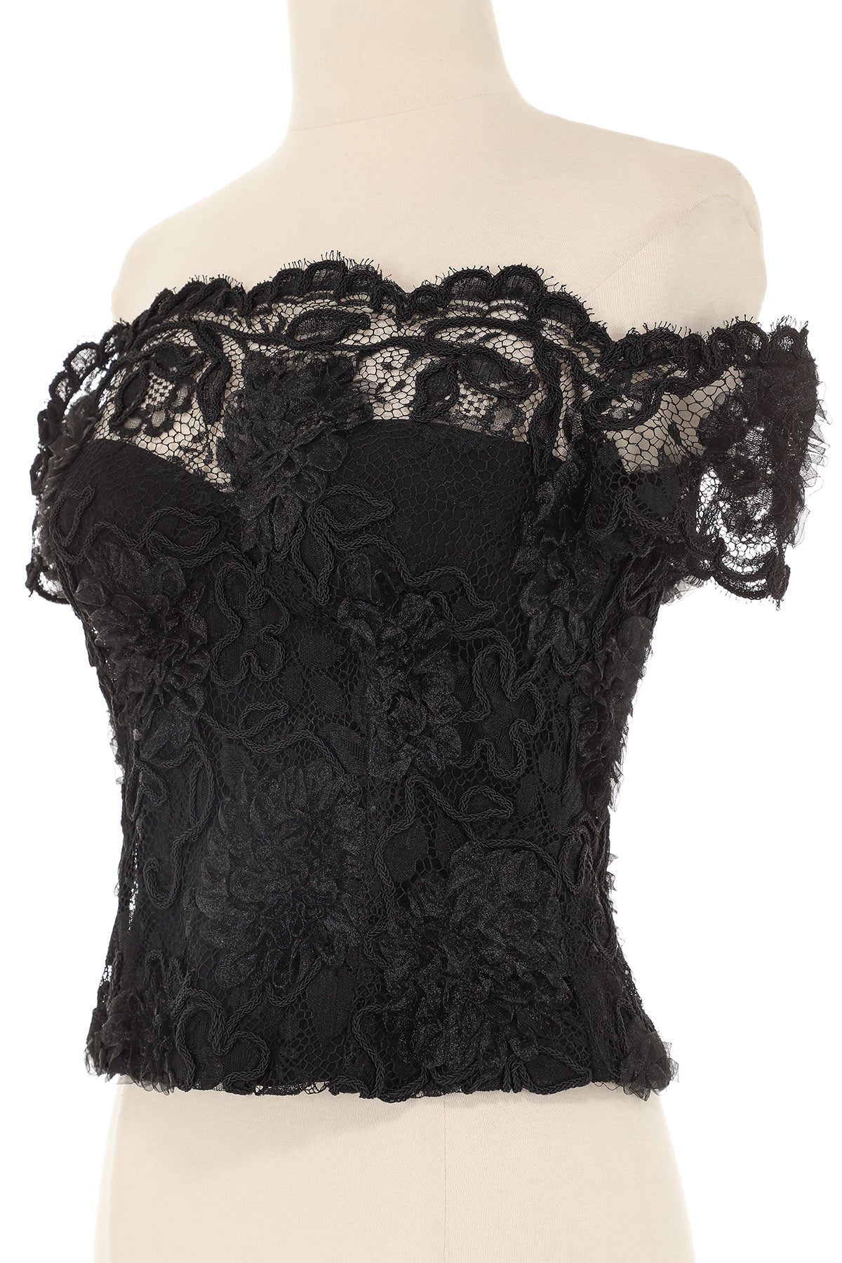 Chanel Autumn 1995 Black Lace Short Sleeve Blouse