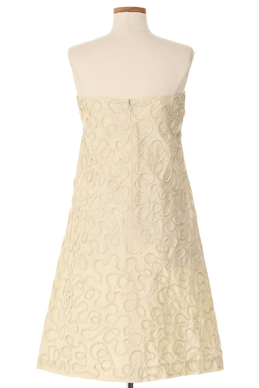 Celine 2010's White Strapless Dress with Ribbon Detail