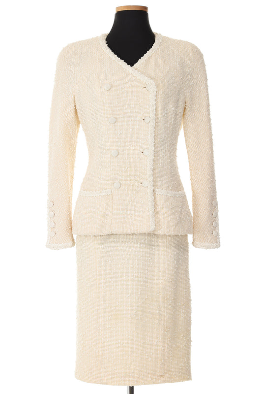 Chanel Cruise 1996 White Tweed Skirt Suit