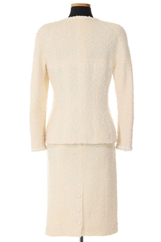 Chanel Cruise 1996 White Tweed Skirt Suit