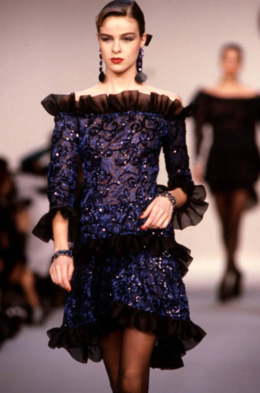 YSL Rive Gauche Fall 1987 Runway Navy Sequin Mini Dress