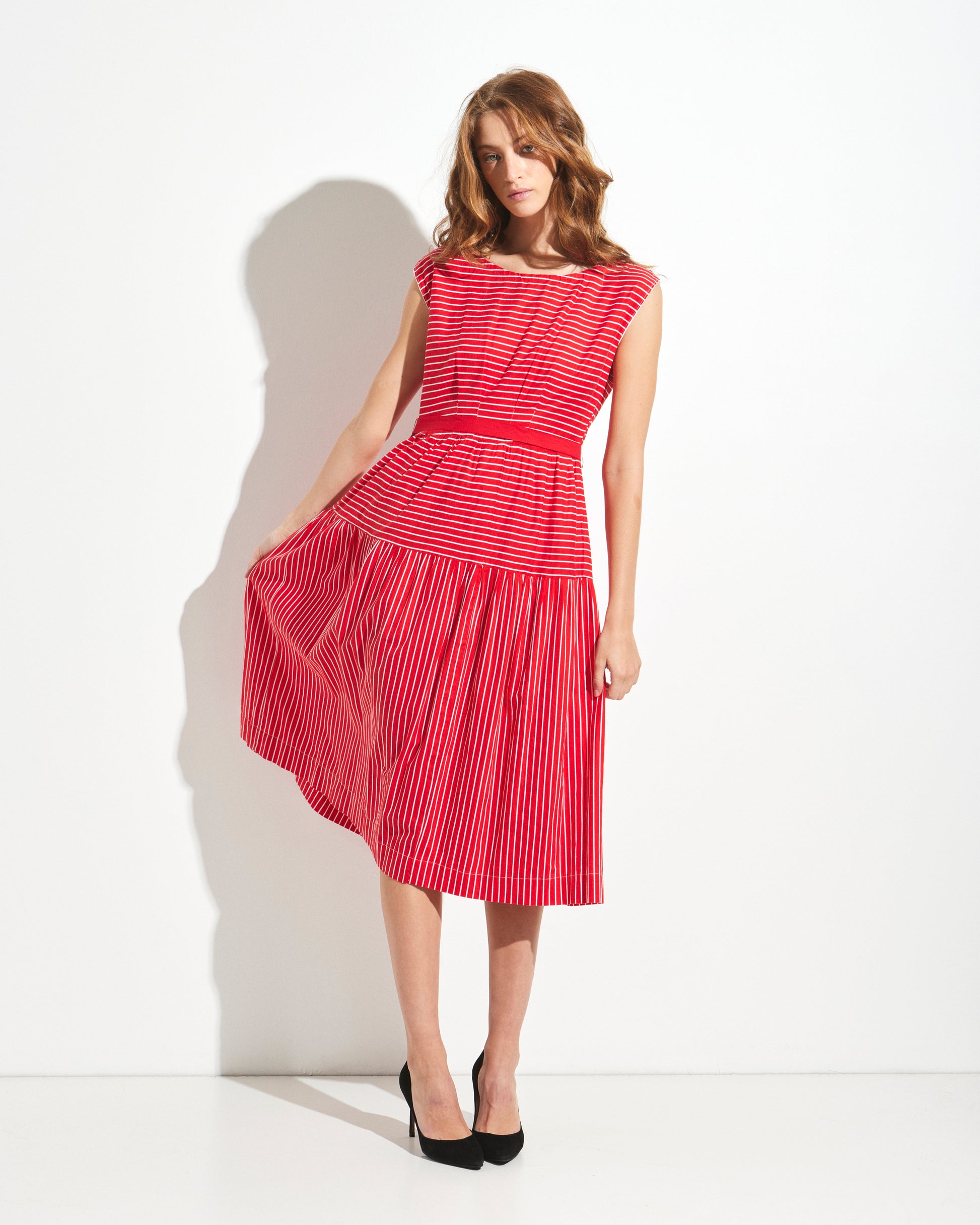 red and white striped cotton dress CANDY CANE RED AND WHITE STRIPE MAXI DRESS