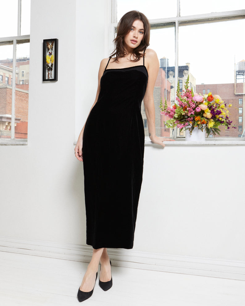 calvin klein black velvet dress 1990s Slip – Vintage Grace Size:m-dd Elegant V Neck Satin Striking in its simplicity 25_off_dresses_feb2021