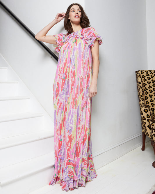 Jean Varon 1970s Multi-Colored Gown