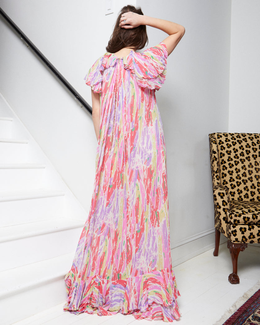 Jean Varon 1970s Multi-Colored Gown