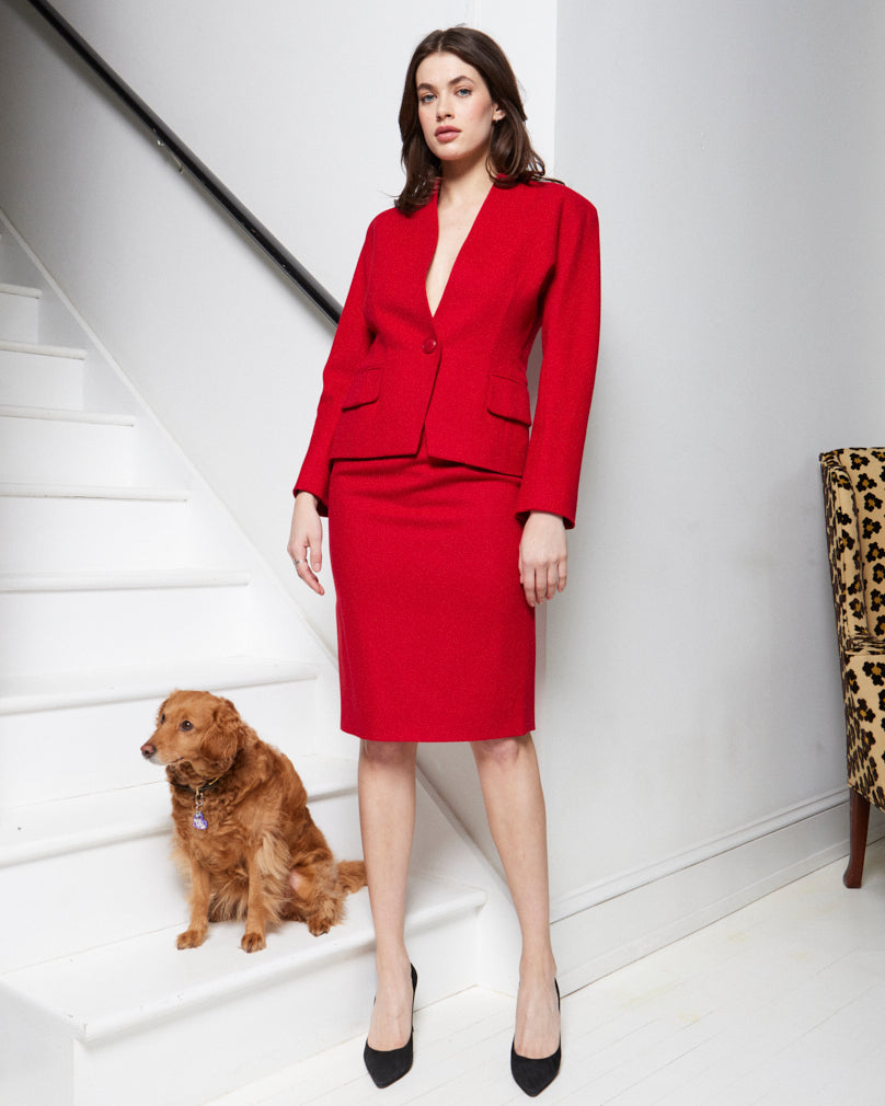 Christian Dior 1980s Red Wool Suit