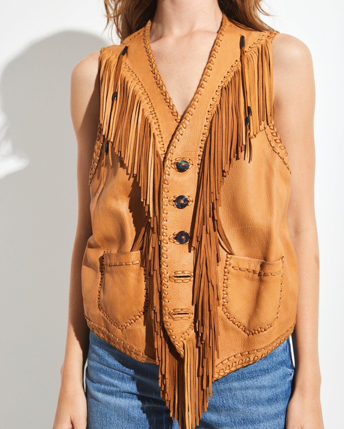 Mahopa 1990s Fringe Leather Vest